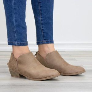 Tan Faux Suede Low Cut Ankle Booties